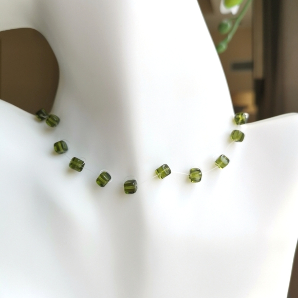 Vintage 90s czech Green Glass station Choker necklace